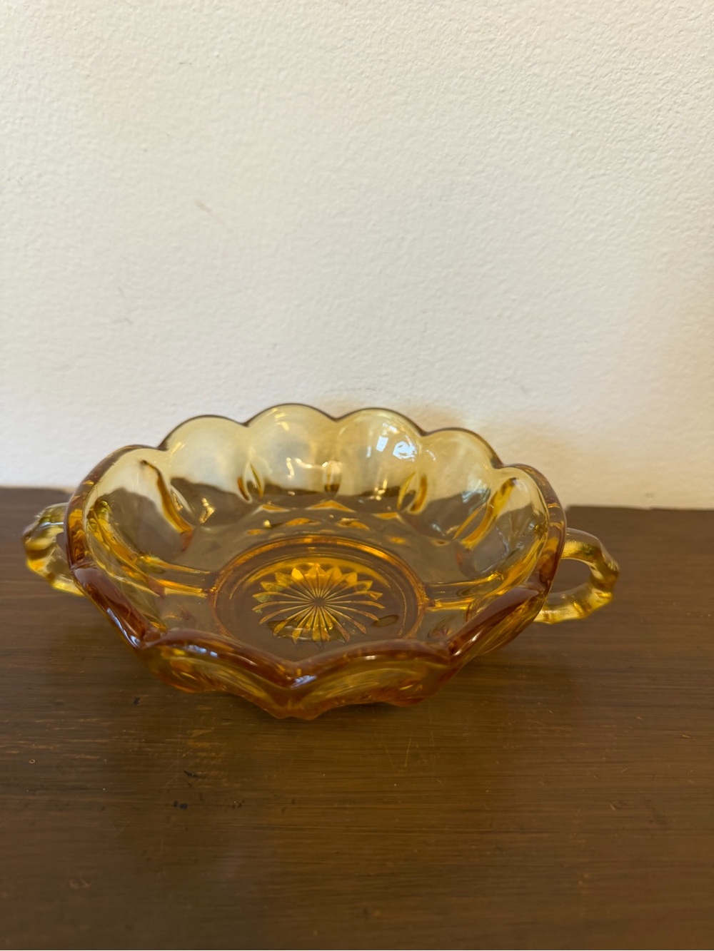 Vintage Amber Glass Decorative Bowl with Handles - Home Art